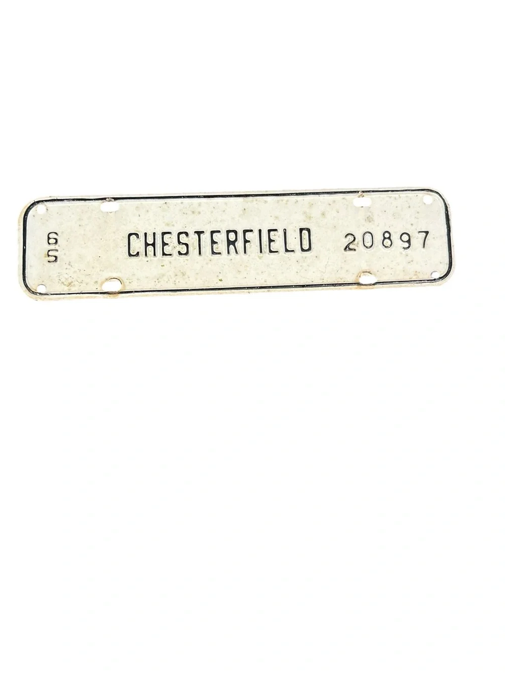 1965 Chesterfield County Virginia license plate attachment topper 20897